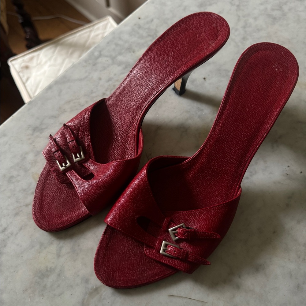 Faconnable red heeled sandals size 9.5